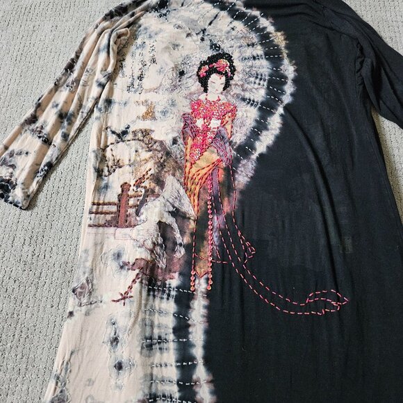 Talk of the Walk Cardigan Womens 1X Beaded Sequin Geisha Girl Tie Dye Duster - Picture 6 of 16
